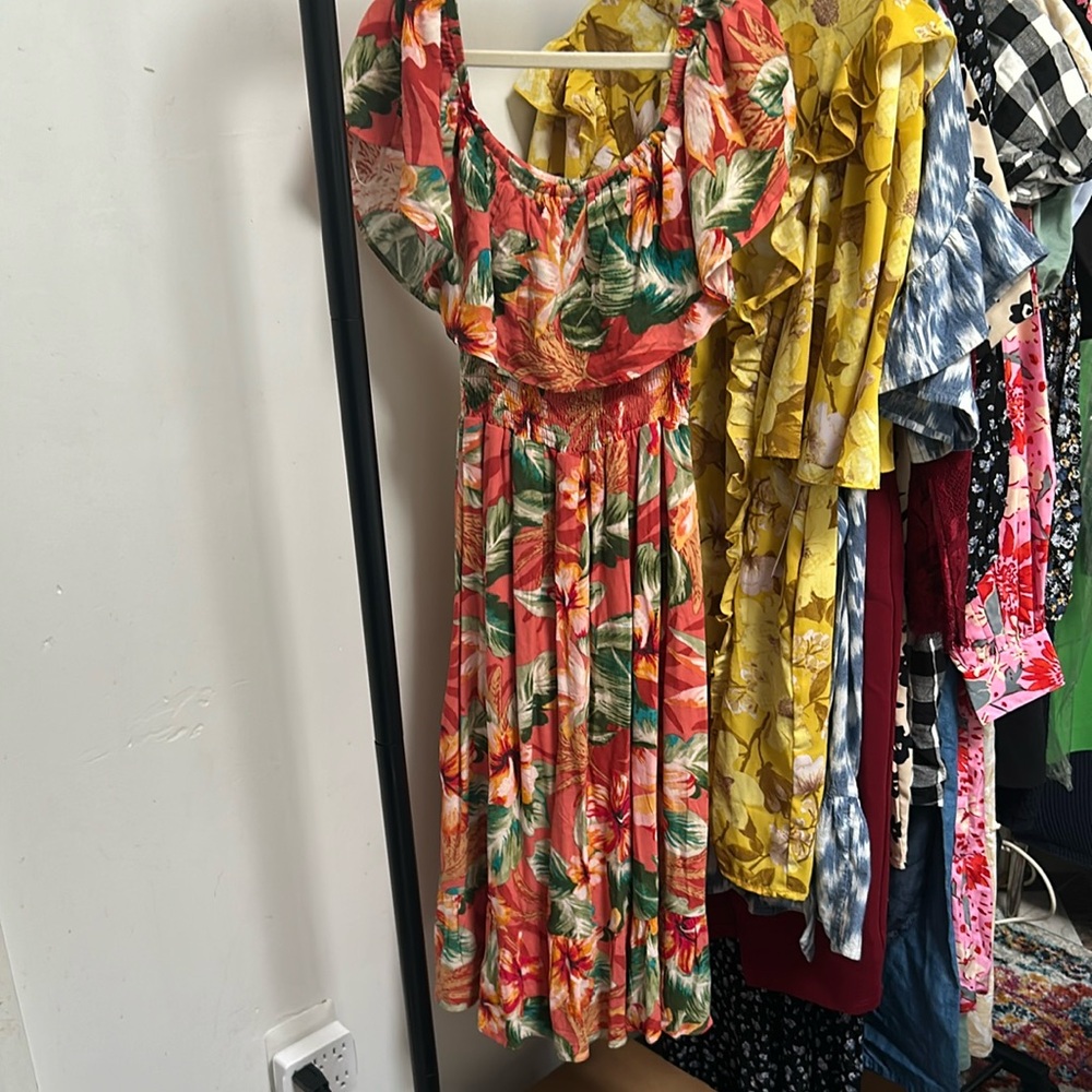 NWT Forever 21 multicolored sundress with ruffled style and cowl neck- small